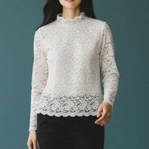 Winter white Lace Turtleneck Victorian Women’s Y2K M L Coldwater Creek fairycore